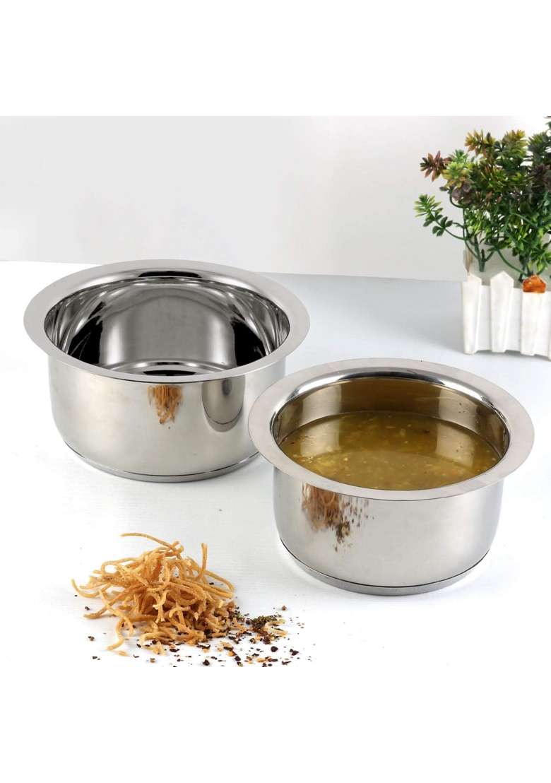 FLIXBLOOM Stainless Steel Kitchen Utensil Tope Cooking Pot Container Bhagona | 2 L | 2.1 Qt | Induction Compatible | Tri-Ply - Indya