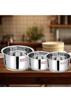 FLIXBLOOM Stainless Steel | 2 L | 2.1 Qt | 3-Piece Set | Induction Compatible | Tri-Ply