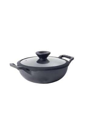 Meyer Pre Seasoned Cast Iron Kadai Wok | 1.5 L | 1.6 Qt | 24 cm | 9.4 Inch | Induction Compatible | Heavy Bottom | With Lid