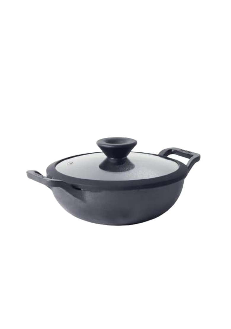 Meyer Pre Seasoned Cast Iron Kadai Wok | 1.5 L | 1.6 Qt | 24 cm | 9.4 Inch | Induction Compatible | Heavy Bottom | With Lid - Indya