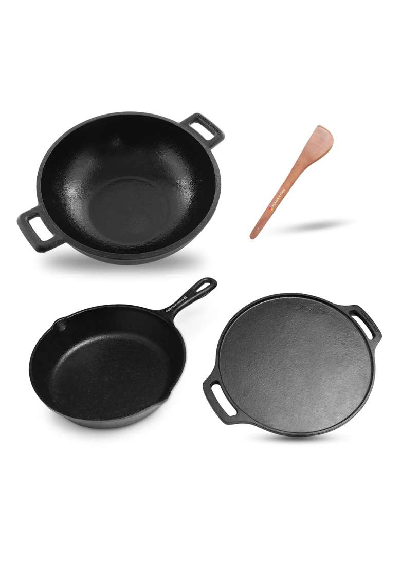 Human Hydro Pre-Seasoned Cast Iron Cookware Set | 23 cm | 9.1 Inch | Non-Toxic | Non-Stick - Indya