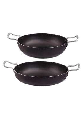 KITCHEN SHOPEE Iron Kadai Wok Cookware Combo 2 Pes Set Iron Fry Kadhai Pan Handmade Kitchen Fry | 5 L | 5.3 Qt | Induction Compatible