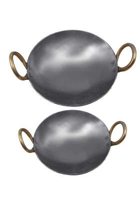 KITCHEN SHOPEE Heavy Base Traditional Iron Kadhai Wok | 4.5 L | 4.8 Qt | 23 cm | 9.1 Inch | Handcrafted