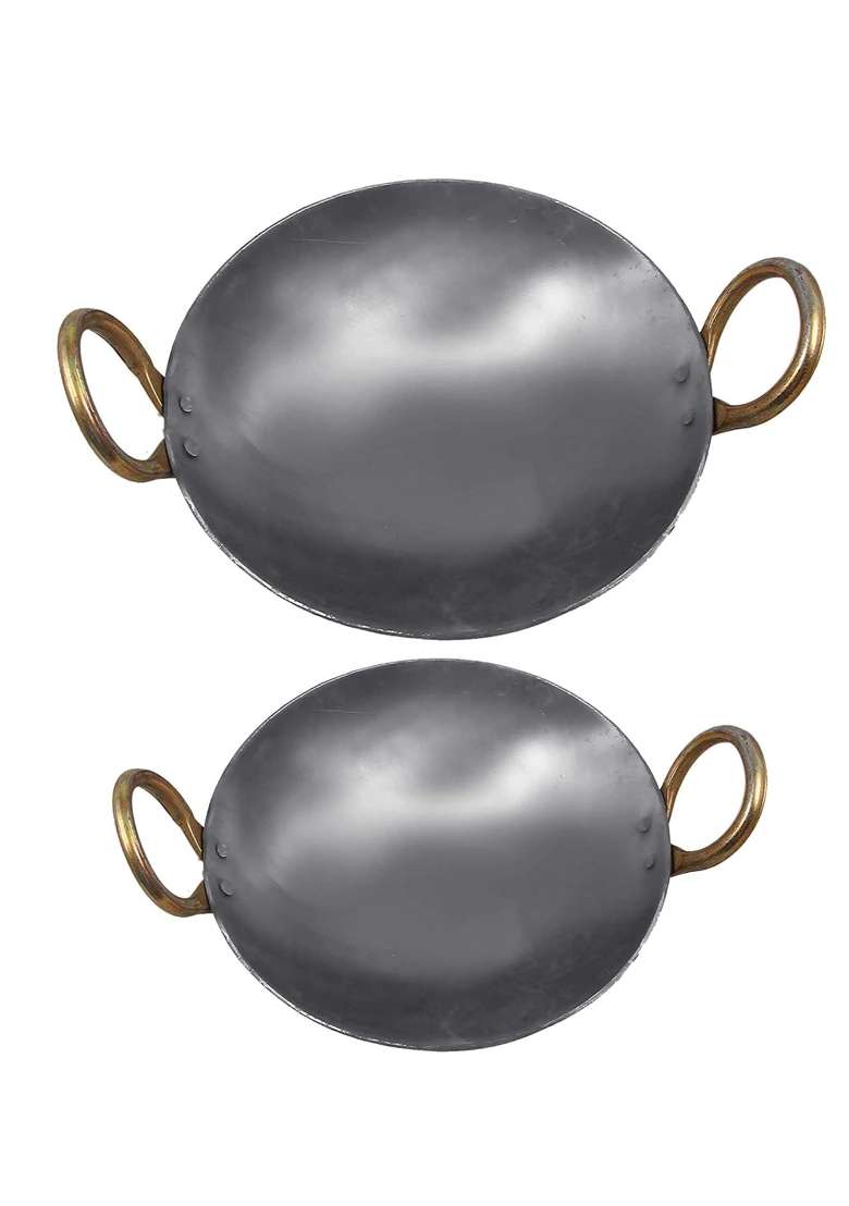 KITCHEN SHOPEE Heavy Base Traditional Iron Kadhai Wok | 4.5 L | 4.8 Qt | 23 cm | 9.1 Inch | Handcrafted - Indya