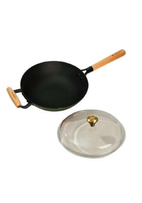 CUMIN CO. Enamel Cast Iron Wok | 1.5 L | 1.6 Qt | 26 cm | 10.2 Inch | Induction Compatible | Heavy Bottom | Non-Toxic | Non-Stick