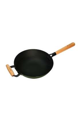 CUMIN CO. Enamel Cast Iron Wok | 1.5 L | 1.6 Qt | 26 cm | 10.2 Inch | Induction Compatible | Heavy Bottom | Non-Toxic | Non-Stick