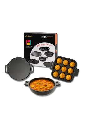 Human Hydro Cast Iron Cookware Combo | 30 cm | 11.8 Inch | Induction Compatible | Pre-Seasoned | Non-Stick