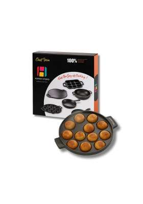 Human Hydro Pre Seasoned Cast Iron Paniyaram Pan Ebelskiver-Style Pan | 20 cm | 7.9 Inch | Non-Toxic | Non-Stick