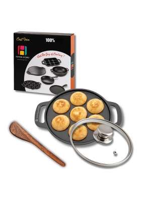 Human Hydro Pre-Seasoned Cast Iron Paniyaram Pan Ebelskiver-Style Pan | Induction Compatible | Non-Stick | With Lid