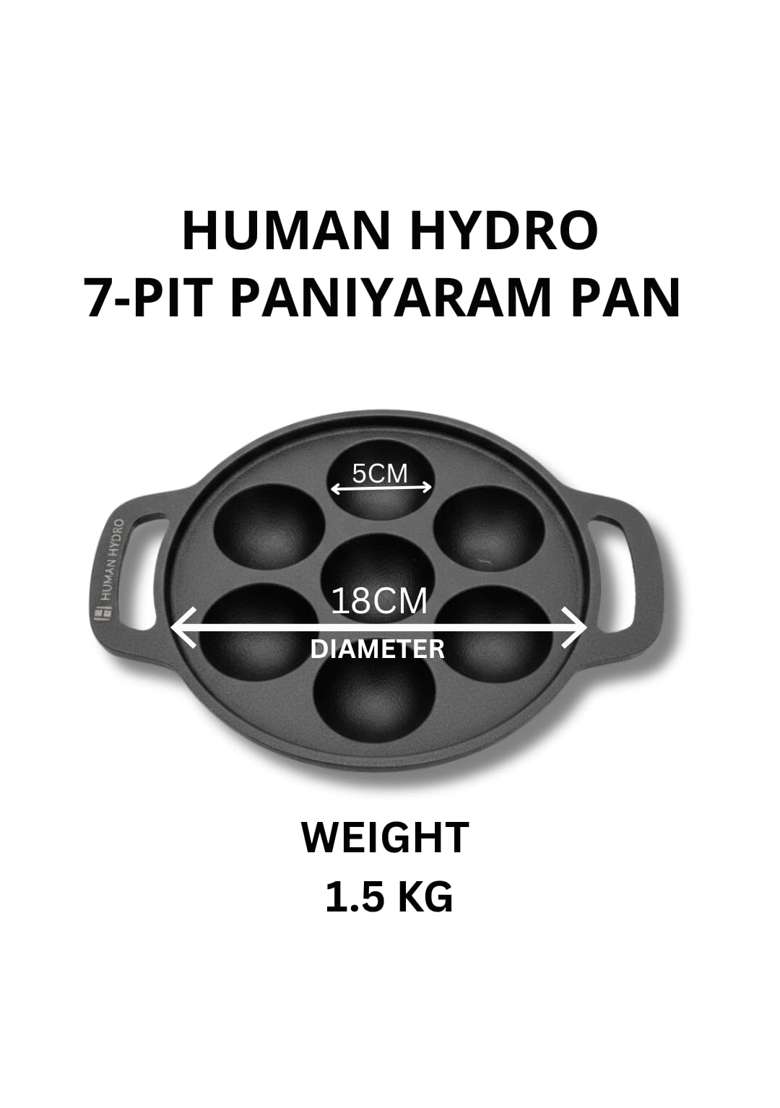 Human Hydro Pre-Seasoned Cast Iron Paniyaram Pan Ebelskiver-Style Pan | Induction Compatible | Non-Stick | With Lid - Indya