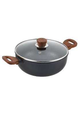 Vinod Zest Plus Die Cast Aluminium Kadhai Wok with Glass Lid | 4 L | 4.2 Qt | 24 cm | 9.4 Inch | Induction Compatible