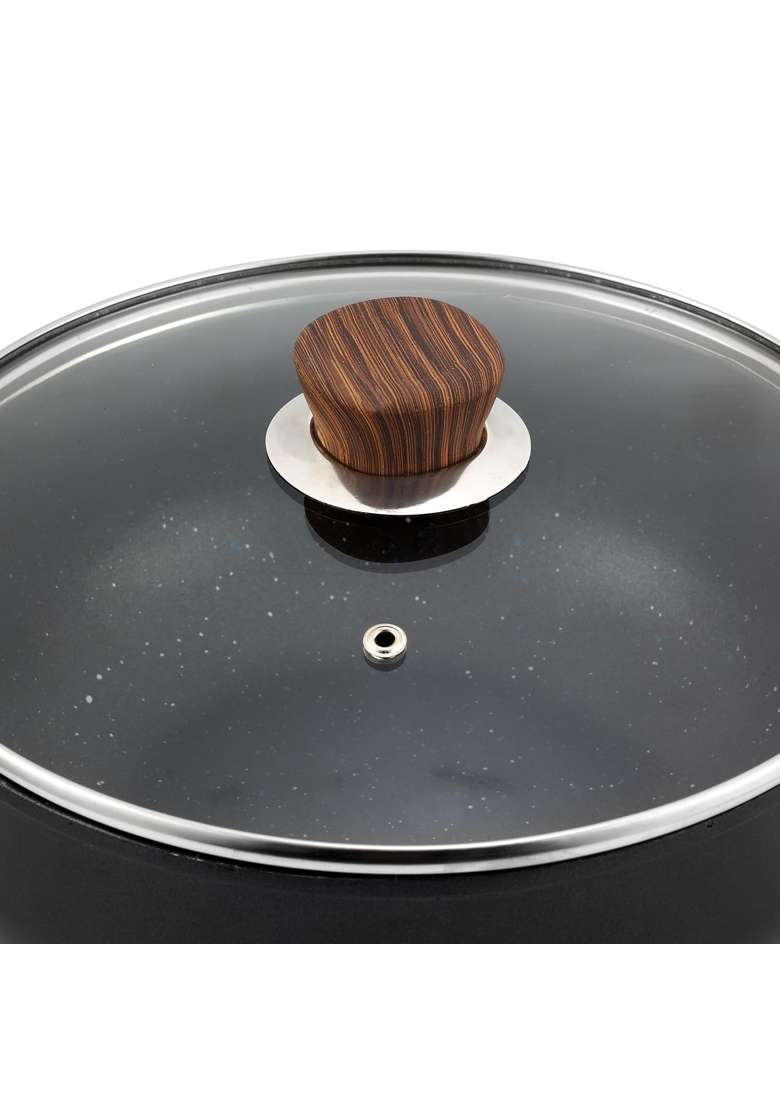 Vinod Zest Plus Die Cast Aluminium Kadhai Wok with Glass Lid | 4 L | 4.2 Qt | 24 cm | 9.4 Inch | Induction Compatible - Indya