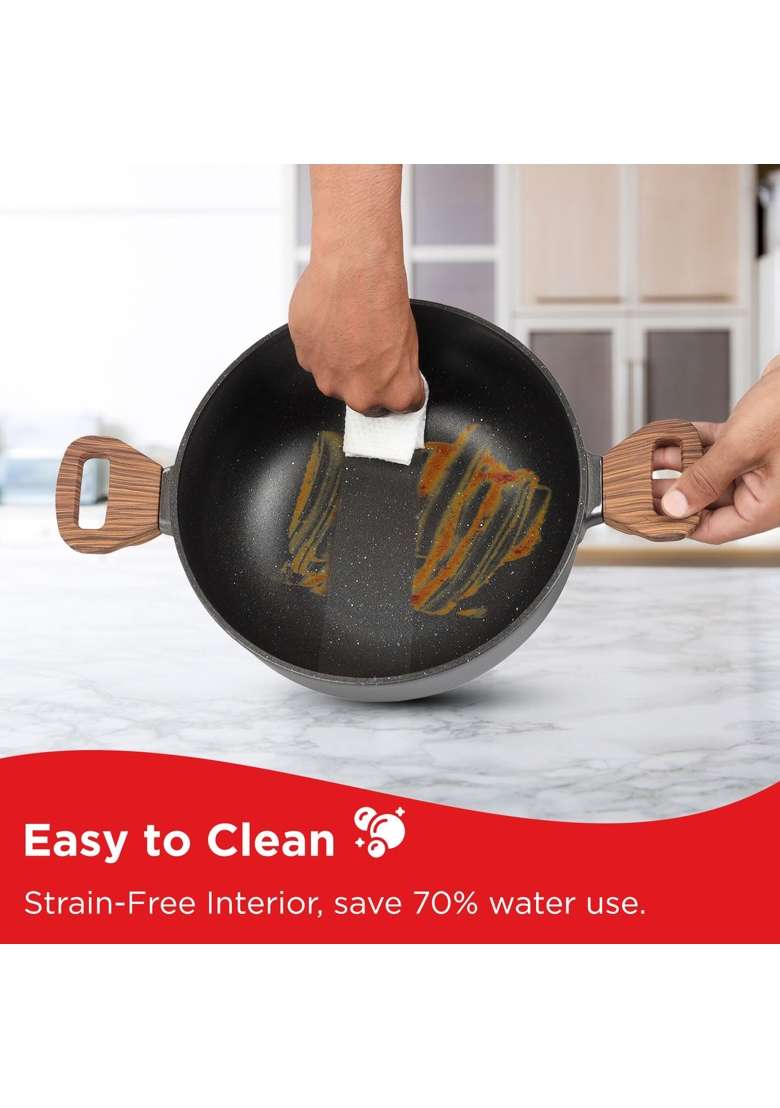 Vinod Zest Plus Die Cast Aluminium Kadhai Wok with Glass Lid | 4 L | 4.2 Qt | 24 cm | 9.4 Inch | Induction Compatible - Indya