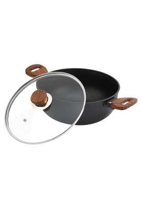 Vinod Zest Plus Die Cast Aluminium Non-Stick Kadai Wok with Lid | 4 L | 4.2 Qt | 26 cm | 10.2 Inch | Induction Compatible | PFOA Free