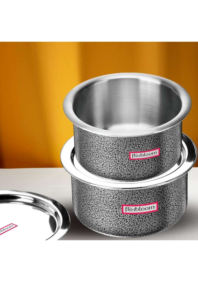 FLIXBLOOM Select Hard Anodised Combo Induction Base Bottom LPG Friendly Kitchen | 1 L | 1.1 Qt | With Lid - Indya