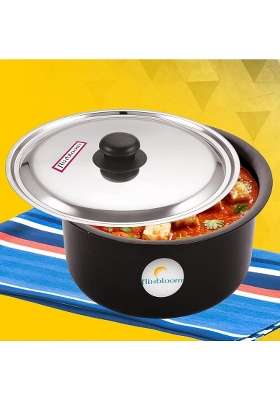 FLIXBLOOM Galactic Black Hard Anodised Thick Tope Cooking Pot Patila Bhagona Handi Tapila Tapeli | 2 L | 2.1 Qt | Induction Compatible | With Lid