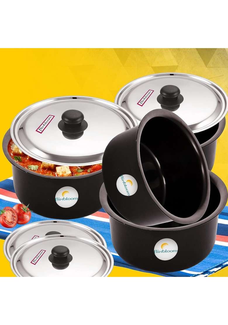 FLIXBLOOM Galactic Black Hard Anodised Thick Combo Set | 2 L | 2.1 Qt | Induction Compatible | With Lid - Indya