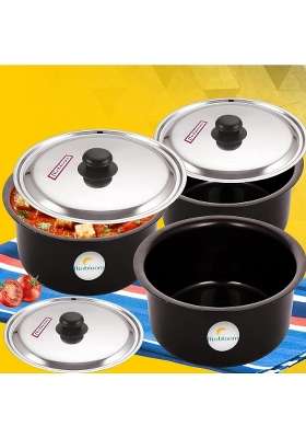 FLIXBLOOM Galactic Black Hard Anodised Thick Combo Pack | 3 L | 3.2 Qt | Induction Compatible | With Lid