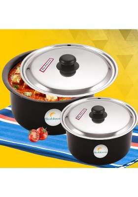 FLIXBLOOM Galactic Black Hard Anodised Thick Combo Piece | 3 L | 3.2 Qt | Induction Compatible | With Lid