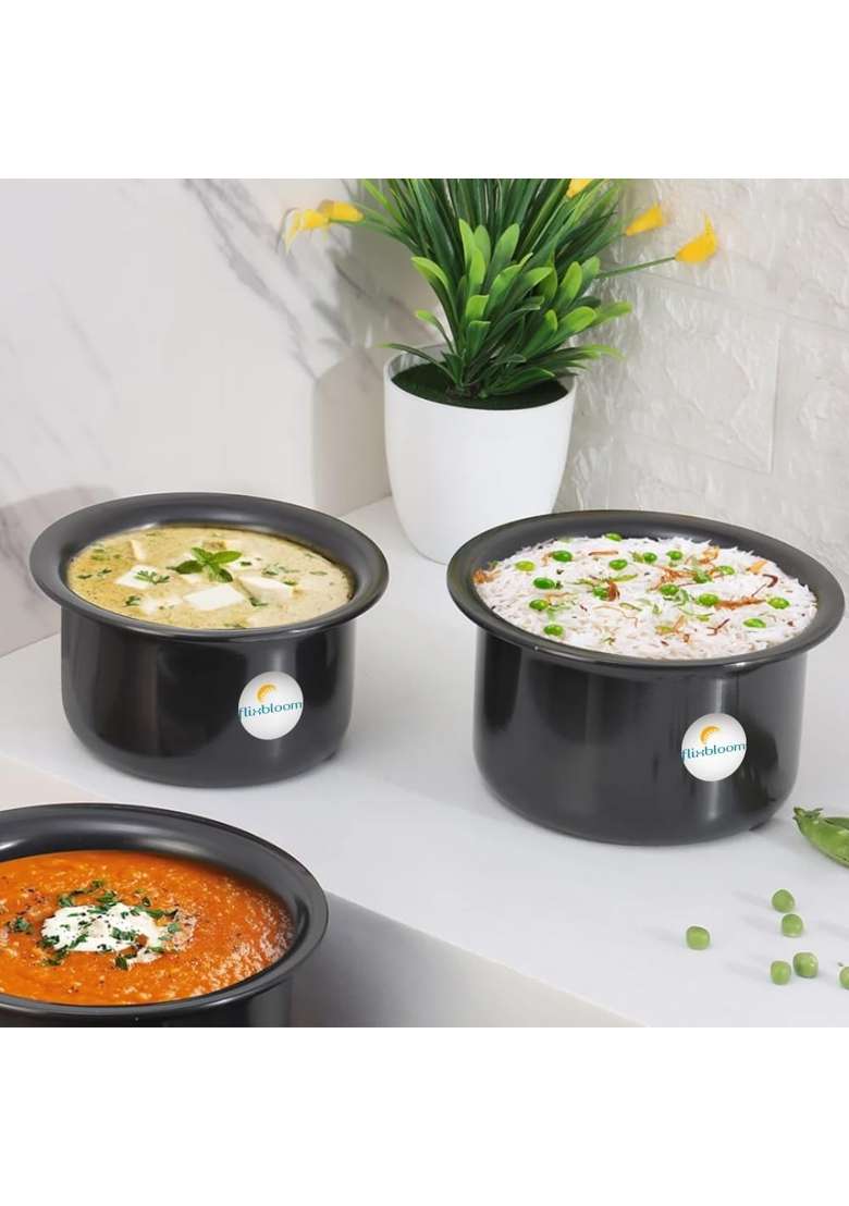 FLIXBLOOM Galactic Black Hard Anodised Thick Tope Cooking Pot Patila Bhagona Handi Tapila Tapeli | 3 L | 3.2 Qt | Induction Compatible | With Lid - Indya