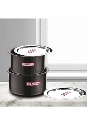 FLIXBLOOM Regal Black Combo 2 Sets Tope Cooking Pot with Lid | 3 L | 3.2 Qt | Induction Compatible