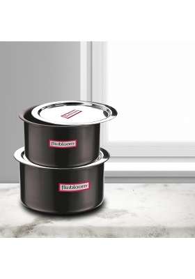 FLIXBLOOM Regal Black Combo Hard Anodised Induction Base LPG Gas Stove Friendly Kitchen | 2 L | 2.1 Qt | With Lid