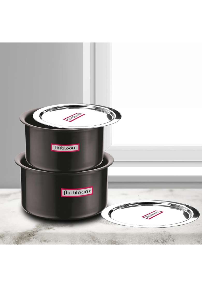 FLIXBLOOM Regal Black Combo Tope Cooking Pot with Lid | 4 L | 4.2 Qt | Induction Compatible - Indya