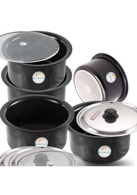 FLIXBLOOM Cosmos Black Hard Anodised Thick Combo Pack Set | 3 L | 3.2 Qt | Induction Compatible | With Lid