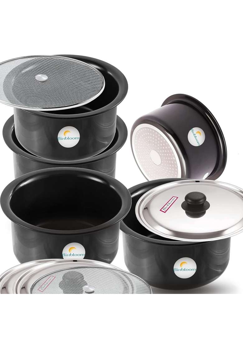 FLIXBLOOM Cosmos Black Hard Anodised Thick Combo Pack Set | 3 L | 3.2 Qt | Induction Compatible | With Lid - Indya