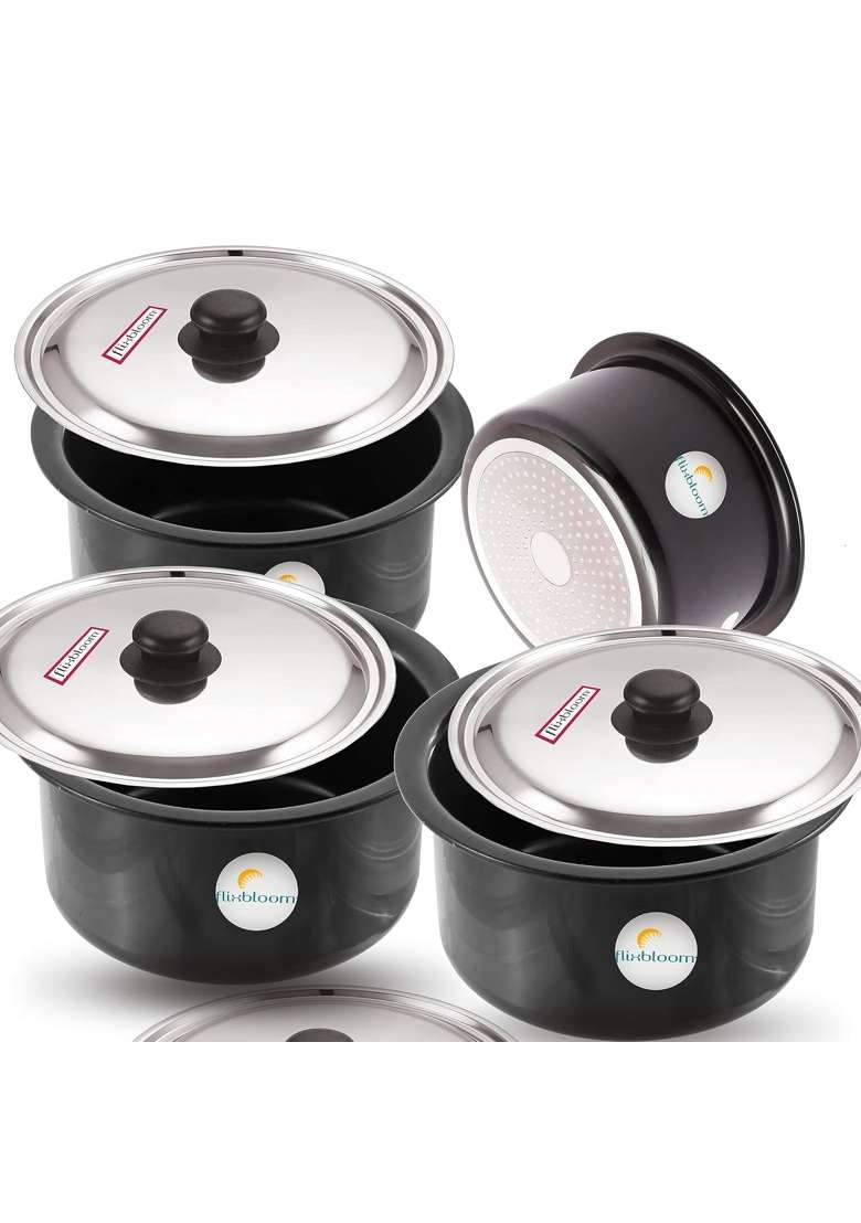 FLIXBLOOM Cosmos Black Hard Anodised Thick Combo Pack Set | 3 L | 3.2 Qt | Induction Compatible | With Lid - Indya