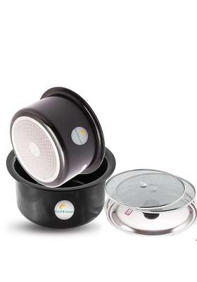 FLIXBLOOM Cosmos Black Hard Anodised Thick Combo Cooking | 4 L | 4.2 Qt | Induction Compatible | With Lid