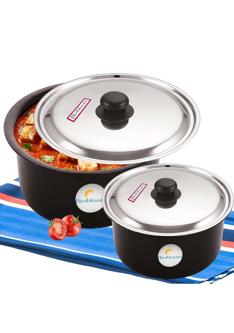 FLIXBLOOM Cosmos Black Hard Anodised Thick Combo Cooking | 4 L | 4.2 Qt | Induction Compatible | With Lid - Indya