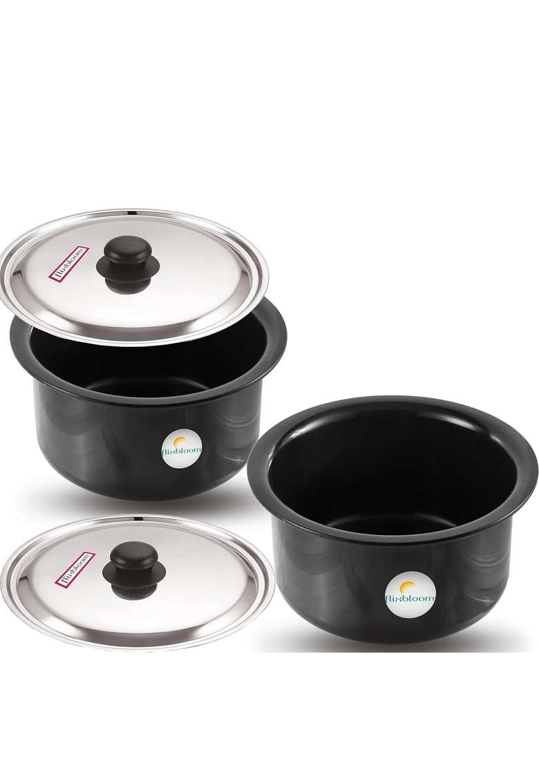 FLIXBLOOM Cosmos Black Hard Anodised Thick Combo Cooking | 5 L | 5.3 Qt | Induction Compatible | With Lid - Indya