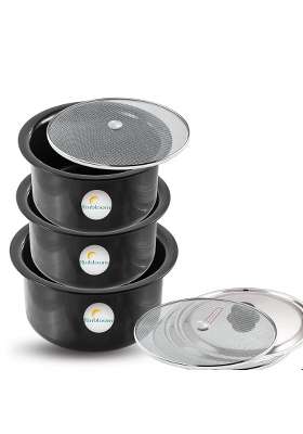 FLIXBLOOM Cosmos Black Hard Anodised Thick Combo Pcs | 4 L | 4.2 Qt | Induction Compatible | With Lid