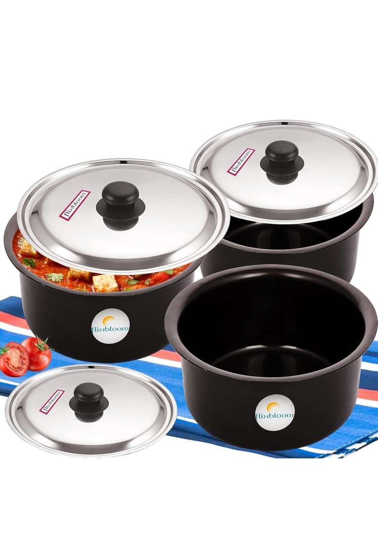 FLIXBLOOM Cosmos Black Hard Anodised Thick Combo Pcs | 4 L | 4.2 Qt | Induction Compatible | With Lid - Indya