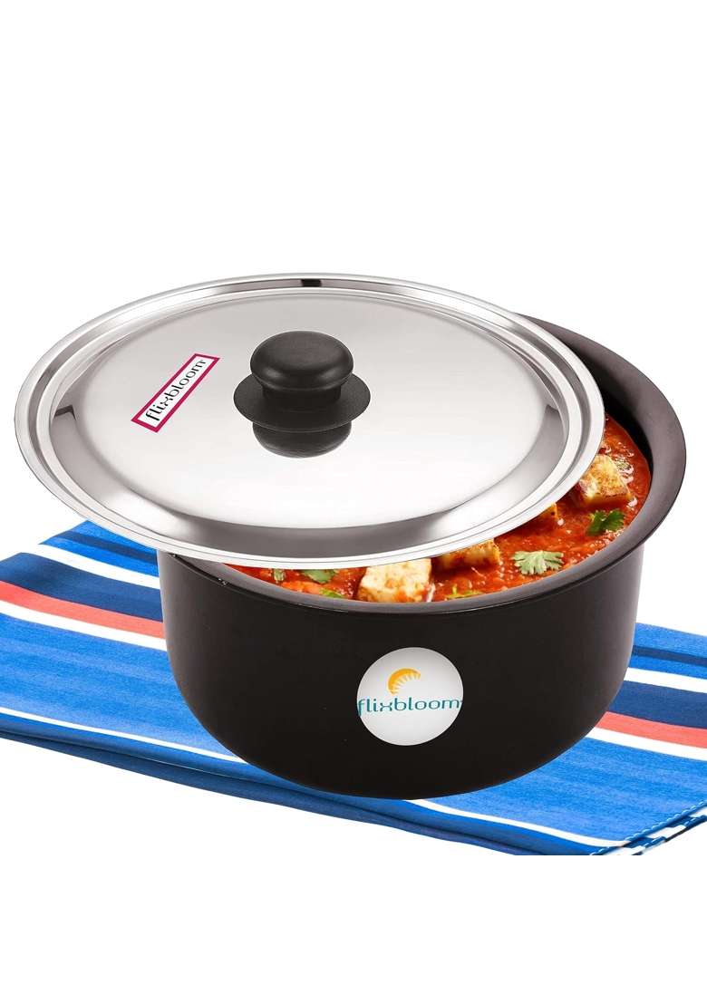 FLIXBLOOM Cosmos Black Hard Anodised Thick | 3 L | 3.2 Qt | Induction Compatible | With Lid - Indya