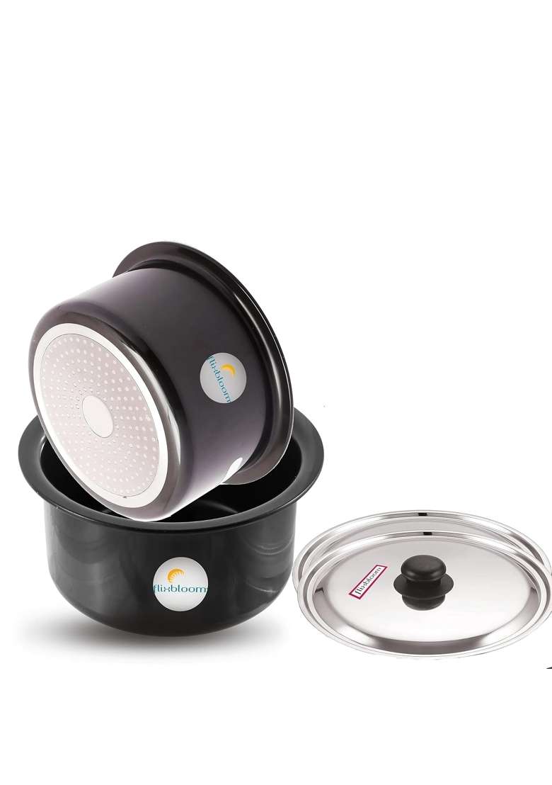 FLIXBLOOM Cosmos Black Hard Anodised Thik | 2 L | 2.1 Qt | Induction Compatible | With Lid - Indya