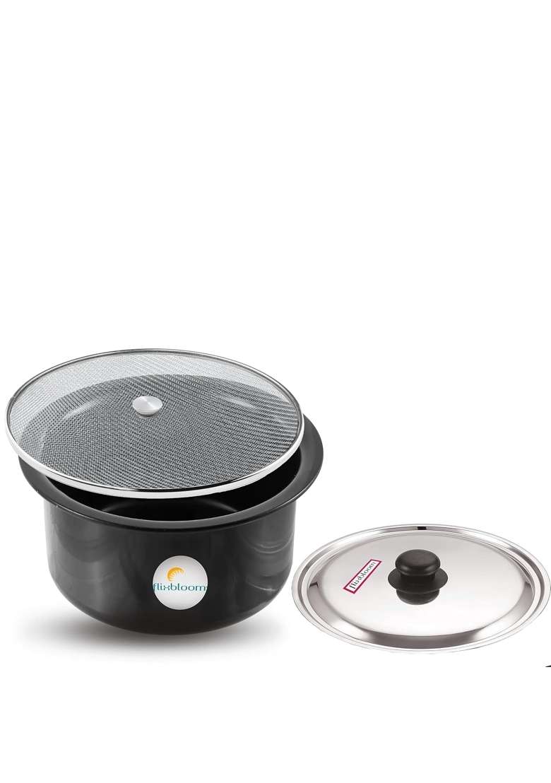 FLIXBLOOM Cosmos Black Hard Anodised Thick Combo Tope Cooking Pot Patila Bhagona Handi Tapila Tapeli | 1 L | 1.1 Qt | Induction Compatible - Indya