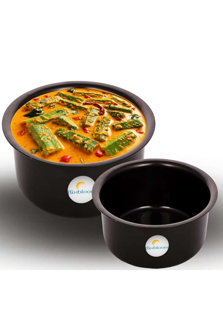 FLIXBLOOM Cosmos Black Hard Anodised Thick Combo | 3 L | 3.2 Qt | Induction Compatible | With Lid - Indya