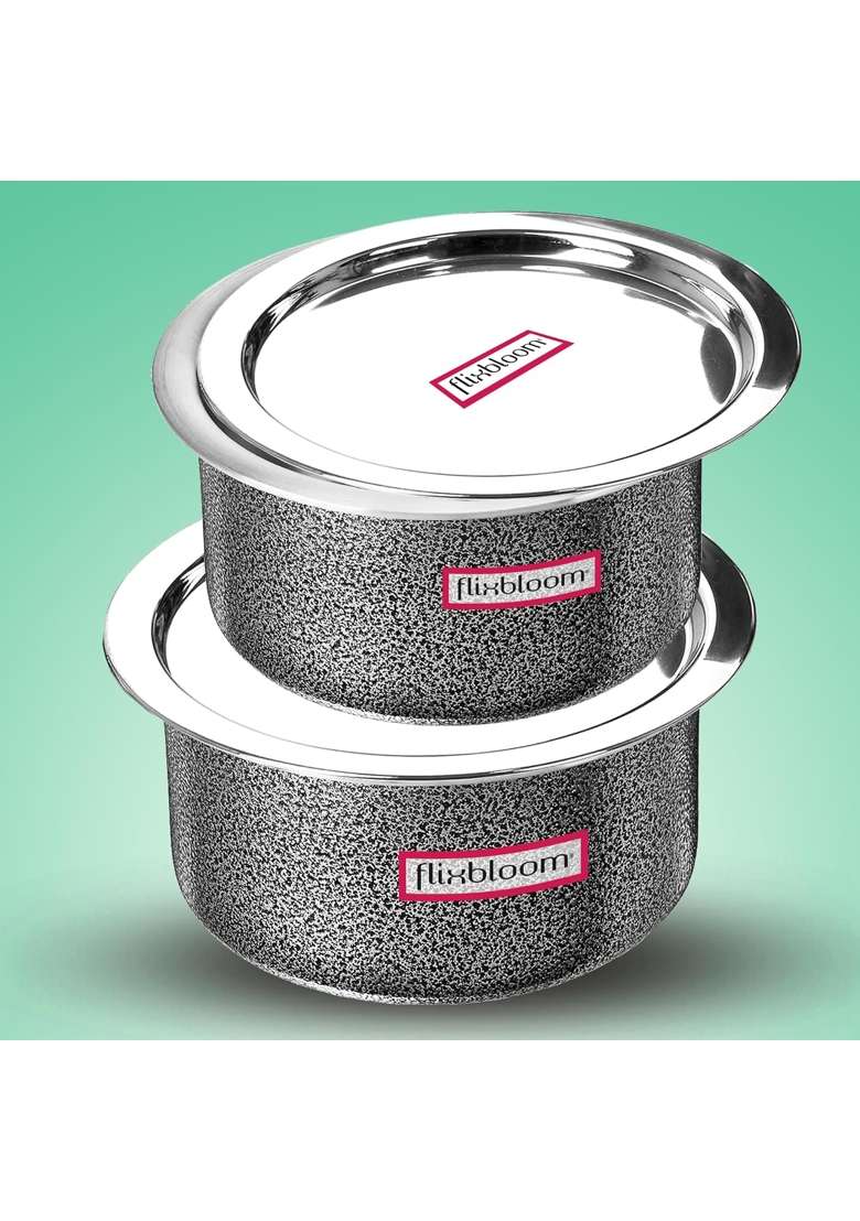 FLIXBLOOM Sustainable Kitchen Combo Tope Cooking Pot Sets of 2 Lids Cookware Black Induction Base | 1 L | 1.1 Qt | With Lid - Indya