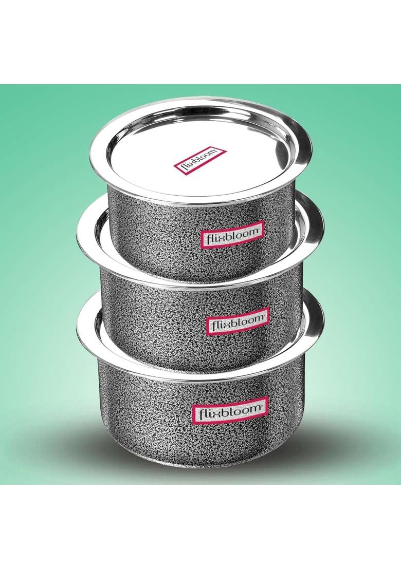 FLIXBLOOM Sustainable Kitchen Cookware Tope Cooking Pot with Lid | 3 L | 3.2 Qt | 3-Piece Set | Induction Compatible - Indya