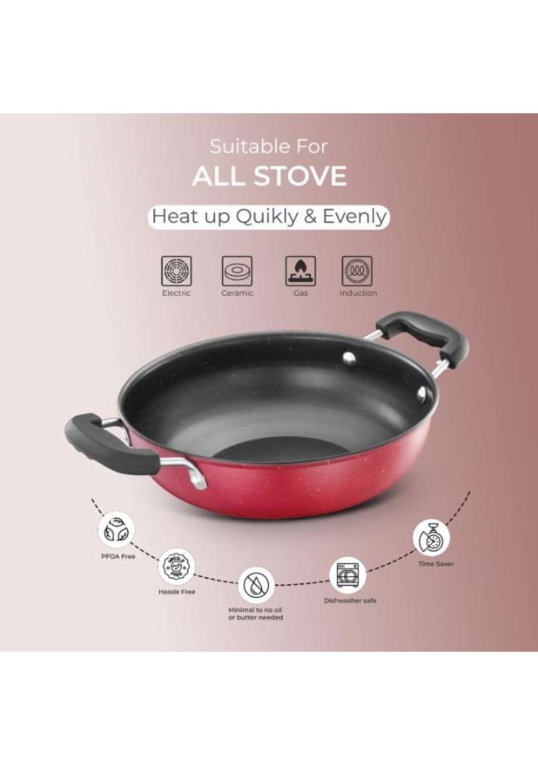 LAZYwindow Nonstick Kadhai Wok | 3 L | 3.2 Qt | 26 cm | 10.2 Inch | Induction Compatible - Indya