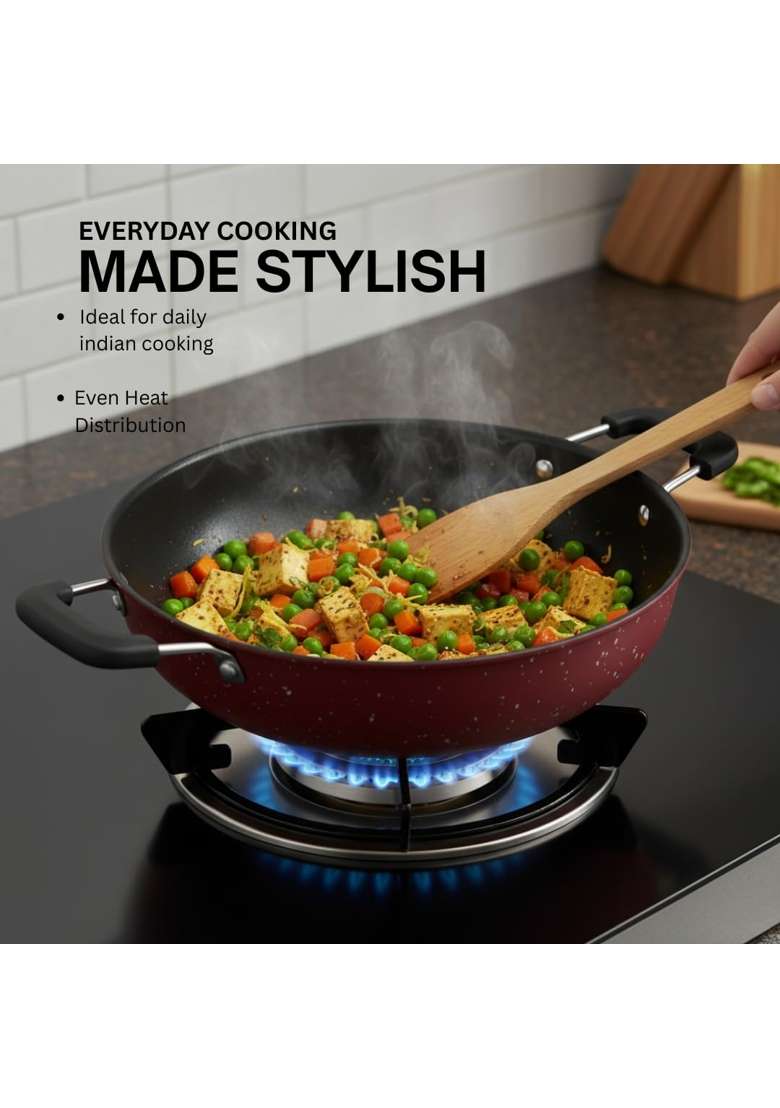 LAZYwindow Nonstick Kadhai Wok | 3 L | 3.2 Qt | 26 cm | 10.2 Inch | Induction Compatible - Indya