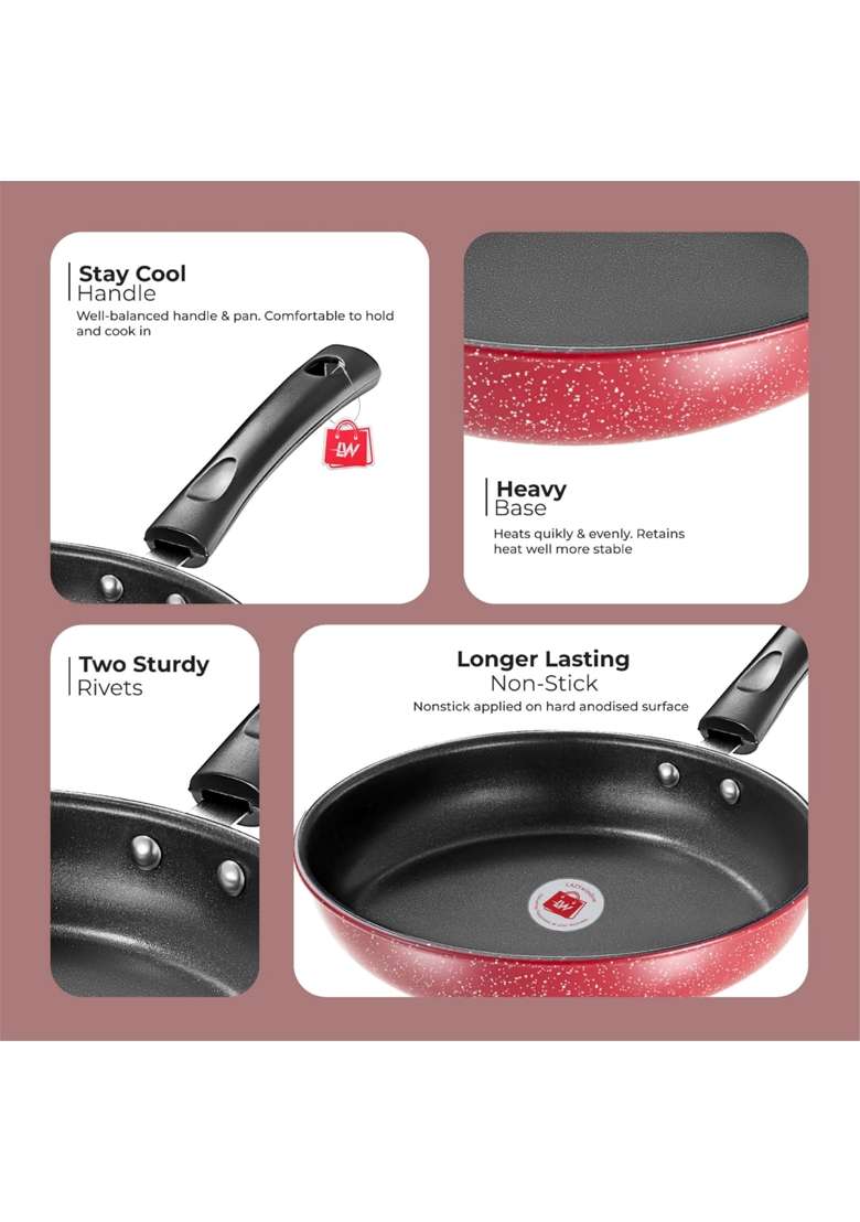 LAZYwindow Nonstick Fry Pan | 1 L | 1.1 Qt | 22 cm | 8.7 Inch | Pack of 2 - Indya