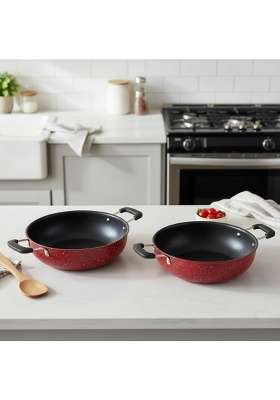 LAZYwindow Nonstick Kadhai Wok | 3 L | 3.2 Qt | 26 cm | 10.2 Inch | Pack of 2