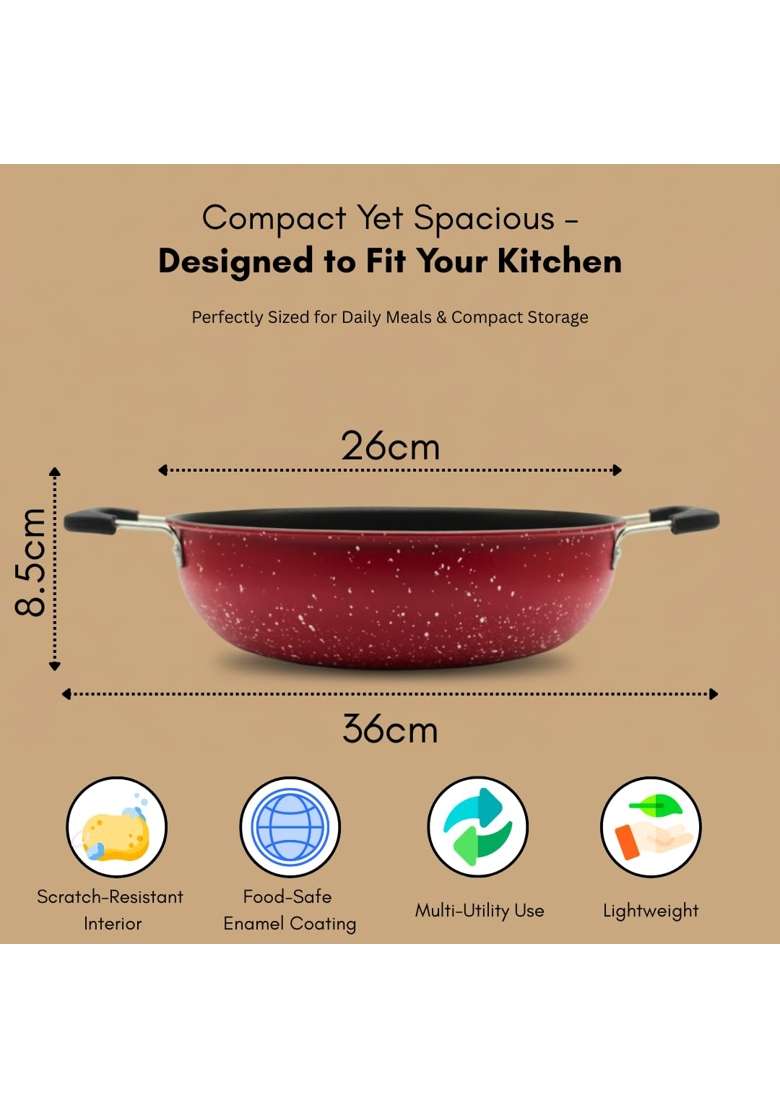 LAZYwindow Nonstick Kadhai Wok | 3 L | 3.2 Qt | 26 cm | 10.2 Inch | Pack of 2 - Indya