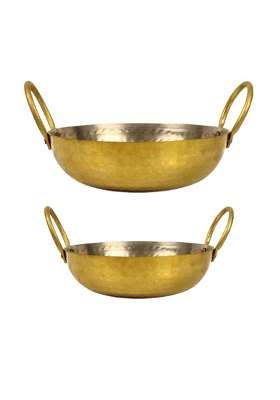 THE HEALING STORE Brass Kadhai Wok with Insulated Heat-Resistant Handle and Pital Lid | 2-Piece Set | Non-Toxic | Tin Lined Kalai | Non-Stick