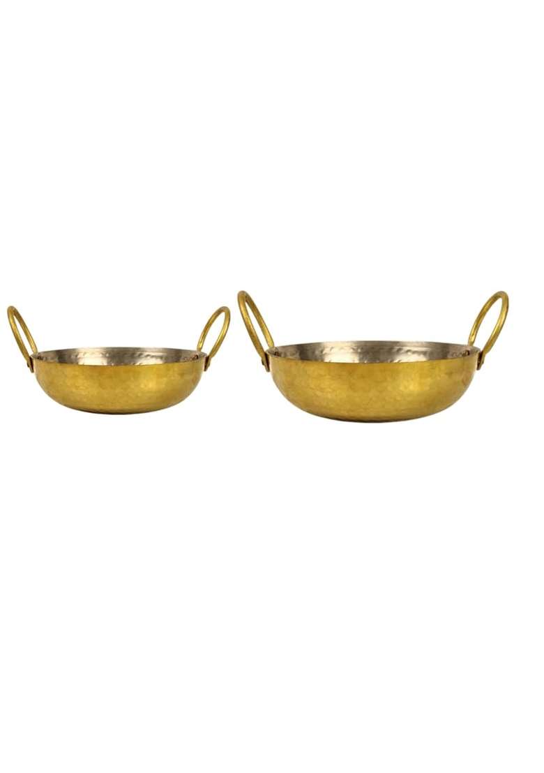 THE HEALING STORE Brass Kadhai Wok with Insulated Heat-Resistant Handle and Pital Lid | 2-Piece Set | Non-Toxic | Tin Lined Kalai | Non-Stick - Indya