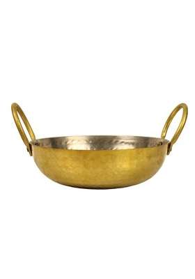 THE HEALING STORE Brass Kadhai Wok with Insulated Heat-Resistant Handle and Pital Lid | 3 L | 3.2 Qt | Non-Toxic | Tin Lined Kalai | Non-Stick