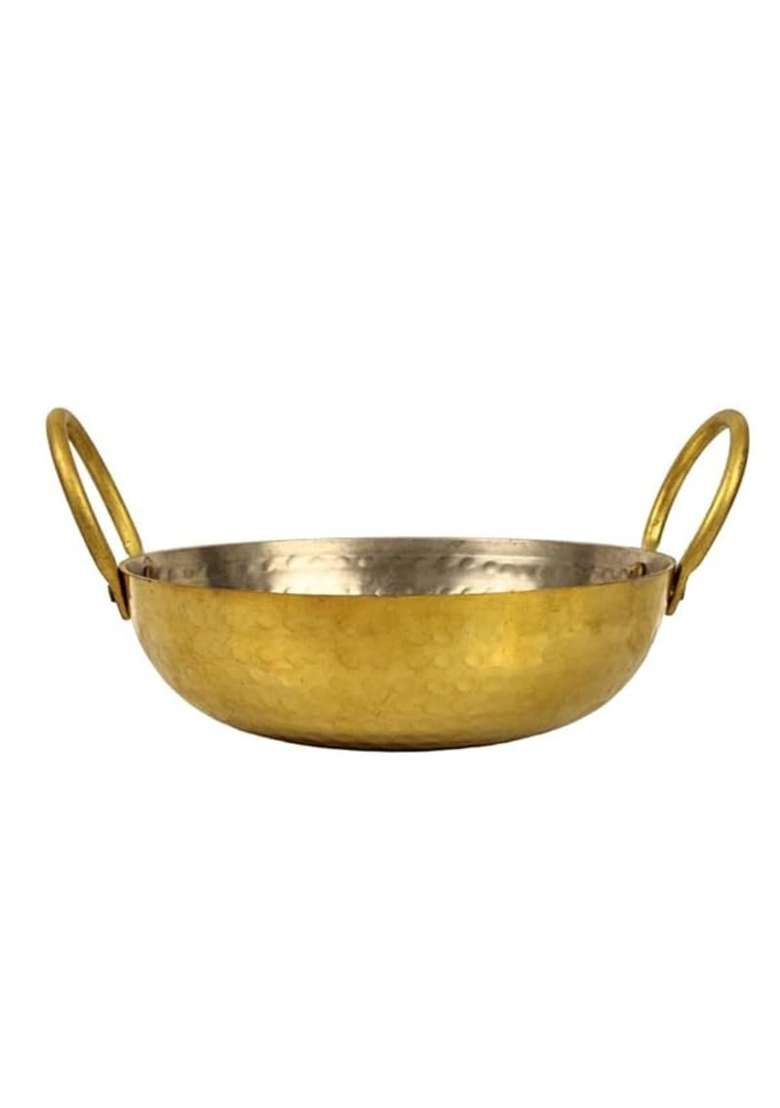 THE HEALING STORE Brass Kadhai Wok with Insulated Heat-Resistant Handle and Pital Lid | 3 L | 3.2 Qt | Non-Toxic | Tin Lined Kalai | Non-Stick - Indya